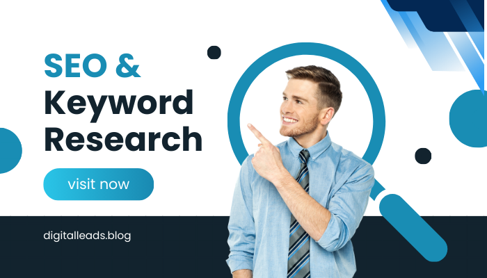 Keyword research for SEO with graphs and search icons