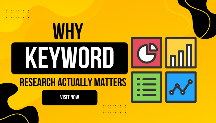 Keyword research for SEO with graphs and search icons